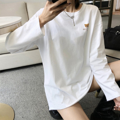 [1折价26.9元,叠加优惠券]休闲春季长袖t恤女圆领小熊印花上衣清打底衫百搭潮
