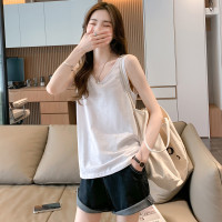 唐狮夏季背心女合体套头无袖净色竹节上衣简约时尚百搭潮