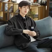 [1折价56.9元叠加优惠券]唐狮灯芯绒男式衬衫前胸小标保暖衬衣男加绒衬衫男男式衬衫长袖