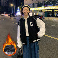 [2.5折价106元]唐狮秋冬季外套女拼接袖左胸字母短款棒球服上衣休闲百搭