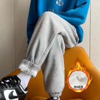 [1.5折价73元]唐狮华夫格卫裤男加绒侧边小标束脚裤子男休闲裤男男式休闲裤男士裤子