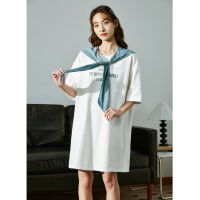 [2.5折价70元]唐狮白色连衣裙女短袖T恤裙春装女可拆卸披肩早春女装裙子女夏季N