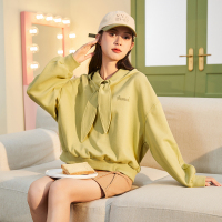 唐狮秋季新款连帽女卫衣宽松设计感领结oversize可爱上衣外套