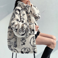 唐狮史努比联名满印仿羊羔毛外套女秋冬宽松时尚百搭外套