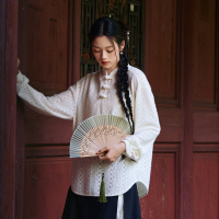 [2.5折价122元]唐狮早秋新款新中式长袖衬衫女肌理感镂空衬衣国风气质上衣潮