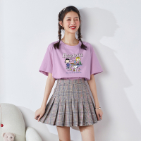 [2.5折价47元]唐狮短袖t恤女新款夏前胸花卉图案圆领小众设计宽松纯棉T恤sz