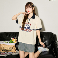 [2.5折价75元]功夫熊猫联名唐狮短袖polo衫女夏新款t恤设计感小众上衣潮