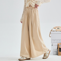唐狮春季新款女休闲裤宽松净色棉麻长裤时尚流行设计感裙裤
