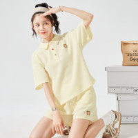 [2.5折价55元]唐狮夏装搭配一整套运动休闲女Polo领上衣短裤学院风tz