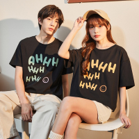 唐狮2023夏新款子装一家三口前胸撞色字母印花短袖T恤休闲出游y