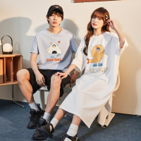 [1折价41元]唐狮夏季情侣装短袖T恤男上衣睡衣女睡裙可外穿开叉孕妇裙y