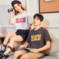 [2.5折价48元]唐狮情侣短袖t恤夏季新款情侣装美式复古文字男女上衣宽松潮