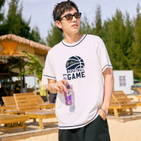 [2.5折价46元]唐狮夏季新款男短袖T恤前胸篮球图案印花简约半袖纯棉体恤