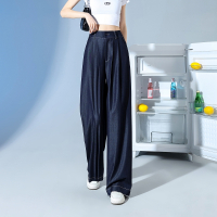 唐狮春季新款牛仔裤女阔腿裤垂感高个子时尚原色潮流褶拖地长裤