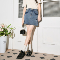 [2.5折价84元]唐狮新款女半身裙小标a字牛仔短款半身裙