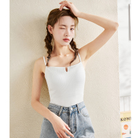 唐狮夏季新款女吊带背心美背内搭带胸垫开叉白色少女上衣