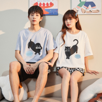 [2.5折价99元]唐狮新款情侣睡衣女夏纯棉萌趣猫狗圆领宽松家居服男可外穿J