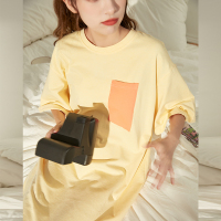 [2.5折价63元]唐狮拼接撞色连衣裙女夏新款薄款纯棉家居服睡衣短袖T恤裙女睡裙