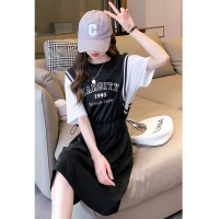 [2.5折价83元]唐狮短袖T恤女夏季连衣裙新款休闲运动风收腰显瘦气质裙子e