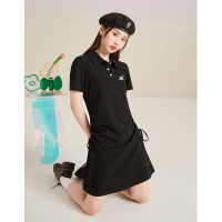 [2.5折价105元]下架唐狮黑色抽绳收腰显瘦连衣裙女春新款小个子Polo裙子