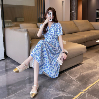 唐狮V领法式碎花连衣裙女甜美长裙高级感小个子裙子女夏季新款q