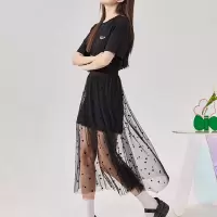 [2.5折价118.2元叠加优惠券]唐狮黑色连衣裙女甜美网纱两小黑裙长裙度假风裙子女夏季s