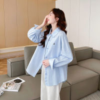 唐狮初秋新款长袖衬衫女胸口小标气质温柔女士长袖衬衫外套d
