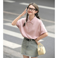 唐狮夏季女针织短袖净色polo衫简约百搭减龄学院风韩系潮