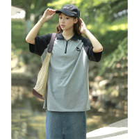 [2.5折价67元]唐狮夏季女插肩袖左胸小狗图案短袖polo衫T恤学院风减龄