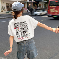[2.5折价49元]唐狮夏季女圆领后背潮酷漫画图案中短袖T恤休闲慵懒风潮流