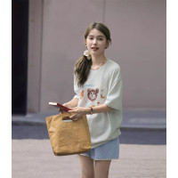 [2.5折价53元]唐狮夏季女圆领前胸猫咪图案短袖T恤百搭休闲气质韩版潮流