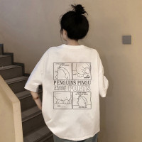 清凉夏季短袖t恤女新款背后框型漫画图案可爱ins风百搭潮