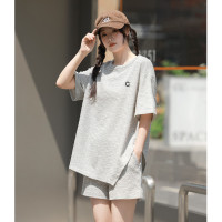 [2.5折价128元]唐狮夏季女圆领短袖净色T恤短裤简约百搭休闲高级感韩版