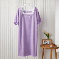 [2.5折价38元]唐狮新款睡裙女夏睡衣女士家居服短袖连衣裙夏季薄款浅紫