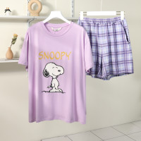 [2.5折价74元]唐狮睡衣女夏女士家居服短袖史努比休闲女夏季薄款浅紫睡衣