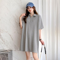 [2.5折价91元]唐狮夏季Polo领连衣裙女拉链设计小众短袖t恤裙潮
