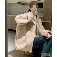 秋冬女加绒加厚连帽仿羊羔绒外套百搭韩版