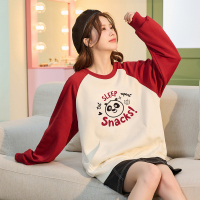 [2.5折价105元]唐狮春季新款卫衣女功夫熊猫联名插肩袖撞色圆领卫衣宽松休闲