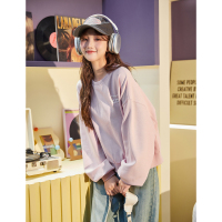 [2.5折价103元]唐狮早秋新款圆领卫衣女针织蕾丝勾花短款卫衣甜美可爱外套