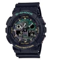 卡西欧(CASIO) 男士 G-Shock 时尚百搭防水 树脂黑色表盘手表GA-100RC-1A