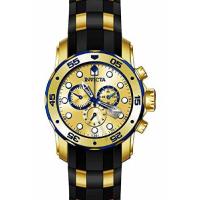 因维克塔(INVICTA) 男士 Pro Diver Chrono 复古流行日历防水 黑色聚氨酯金色表盘石英手表