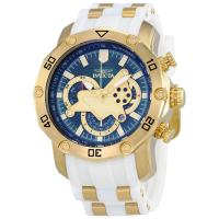 因维克塔(INVICTA) 男士 Pro Diver Chrono 流行百搭白色硅胶绿色表盘 18K 镀金不锈钢石英手表