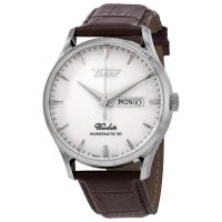 天梭(TISSOT) 男士 Heritage 皮革银色蛋白石表盘 星期日历机械手表 T1184301627100