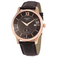 天梭(TISSOT) 男士 Tradition 传统皮革煤灰色表盘日历防水机械手表T0634283606800