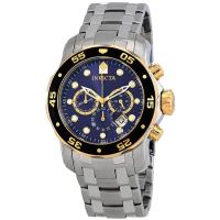 因维克塔invicta 男士 Pro Diver Chrono SS 蓝色表盘黑色表圈金色 Accnt SS 48毫米