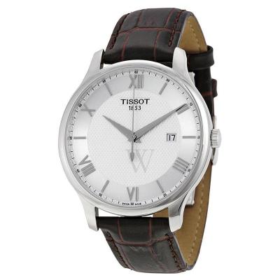 天梭TISSOT 男士传统棕色皮革银色表盘 新款传统系列 时尚休闲简约百搭 皮带石英表男表T0636101603800