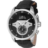 invicta因维克塔 男士 Objet D Art 计时皮革银色和黑色表盘手表商务休闲 时尚百搭 IN43610