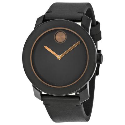 摩凡陀(Movado)Bold 黑色皮革黑色表盘 商务休闲 时尚百搭 运动防水男士腕表 MV3600297