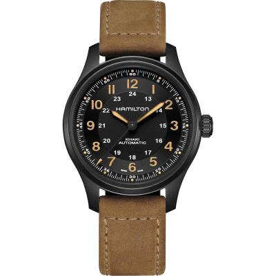 汉密尔顿Hamilton Khaki Field 皮革黑色表盘手表 时尚商务防水 皮带自动机械表男H70665533