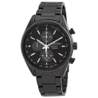 精工(SEIKO) 男士太阳能计时不锈钢黑色表盘时尚简约 商务休闲石英手表 41mm SSC773